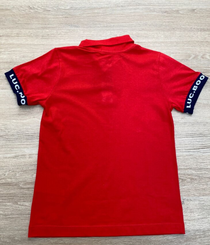fernandaramoskids com br Camiseta Polo Infantil Masculina Vermelha Detalhe Azul 2