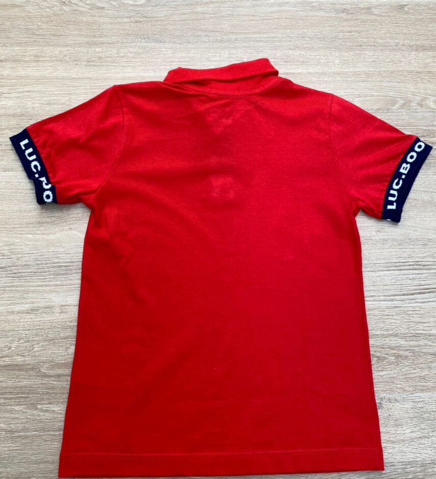 fernandaramoskids com br Camiseta Polo Infantil Masculina Vermelha Detalhe Azul 2