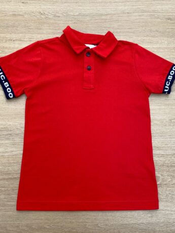 Camiseta Polo Infantil Masculina Vermelha Detalhe Azul Fernanda Ramos Kids