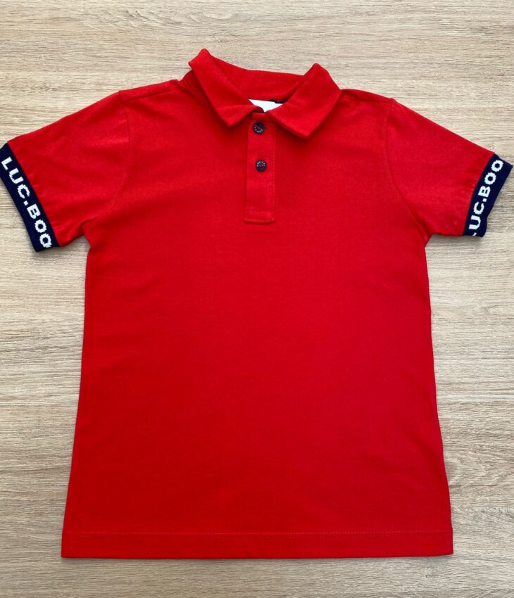 Camiseta Polo Infantil Masculina Vermelha Detalhe Azul Fernanda Ramos Kids