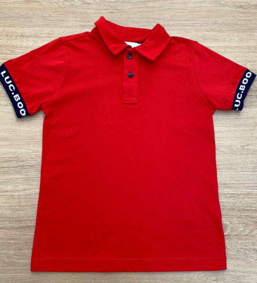 Camiseta Polo Infantil Masculina Vermelha Detalhe Azul Fernanda Ramos Kids