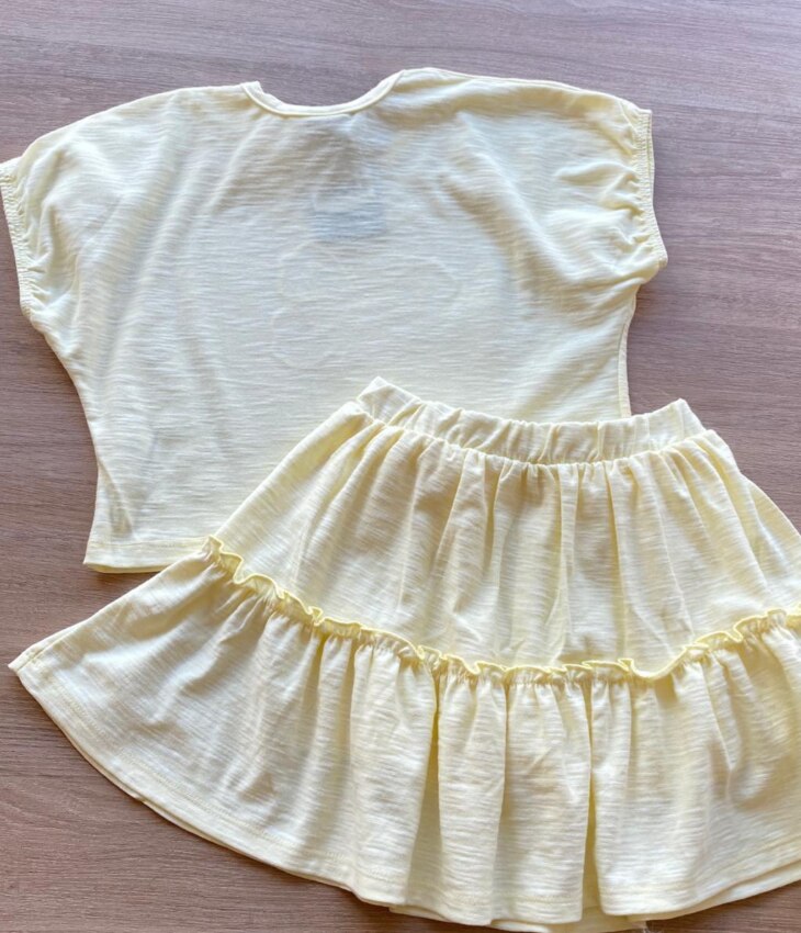 fernandaramoskids com br Conjunto Infantil Feminino Amarelo Cropped My Little Paradise Short Saia 3