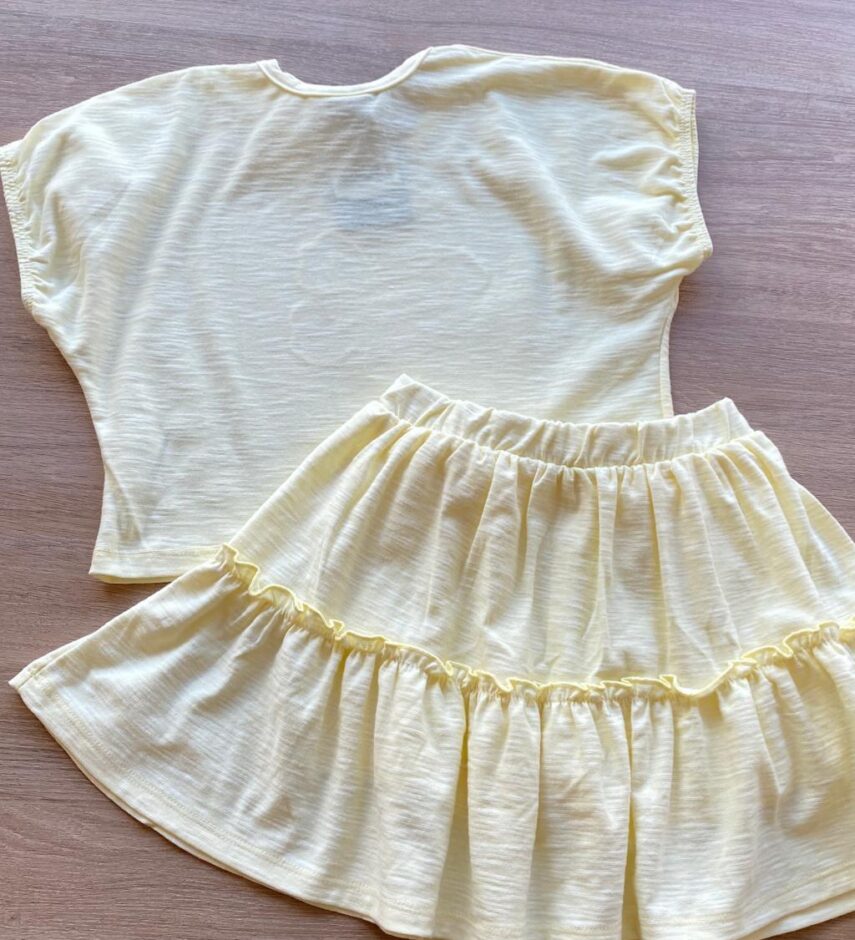 fernandaramoskids com br Conjunto Infantil Feminino Amarelo Cropped My Little Paradise Short Saia 3