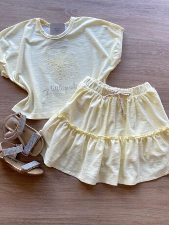 Conjunto Infantil Feminino Amarelo Cropped My Little Paradise Short Saia Fernanda Ramos Kids