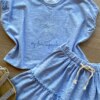 fernandaramoskids com br Conjunto Infantil Feminino Azul Cropped My Little Paradise Short Saia 1