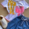 fernandaramoskids com br Conjunto Infantil Feminino Blusa Branca e Short Saia Jeans 1
