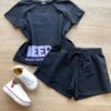 Conjunto Infantil Feminino Blusa Manga Curta Keep On e Short Preto Fernanda Ramos Kids