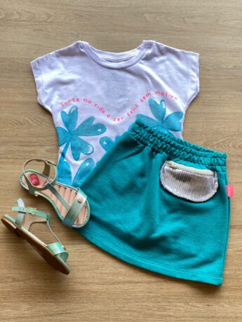 fernandaramoskids com br Conjunto Infantil Feminino Cropped Branco Short Saia Verde Esmeralda 1
