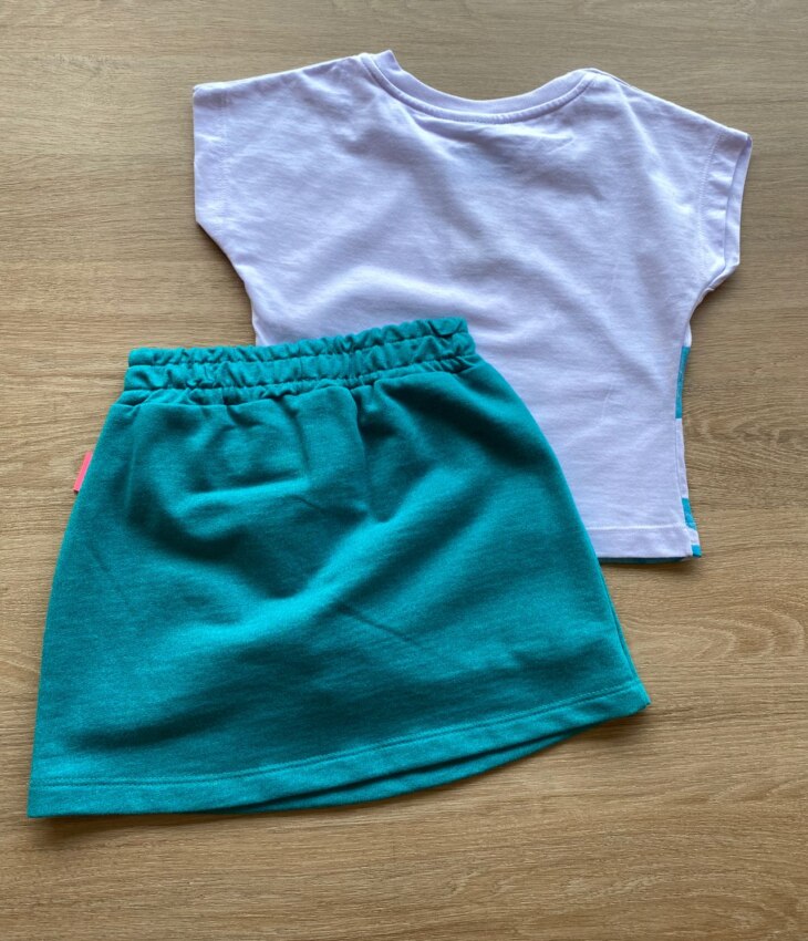 fernandaramoskids com br Conjunto Infantil Feminino Cropped Branco Short Saia Verde Esmeralda 4