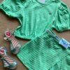 fernandaramoskids com br Conjunto Infantil Feminino Cropped e Short com Cinto Verde 1