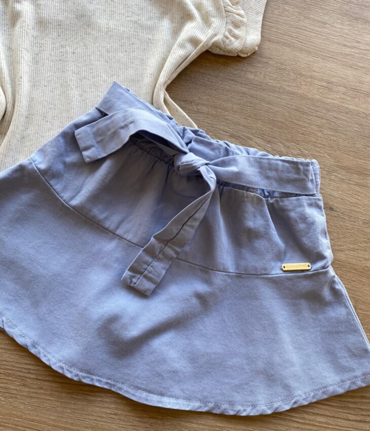 fernandaramoskids com br Conjunto Infantil Feminino Cropped Love Nature Short Saia Azul 2