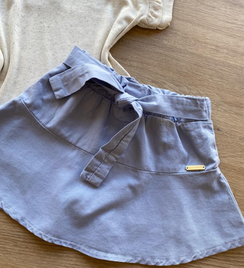 fernandaramoskids com br Conjunto Infantil Feminino Cropped Love Nature Short Saia Azul 2