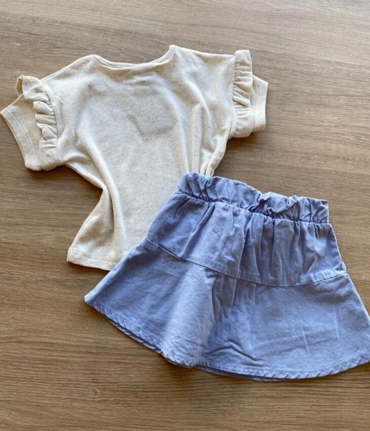 fernandaramoskids com br Conjunto Infantil Feminino Cropped Love Nature Short Saia Azul 3