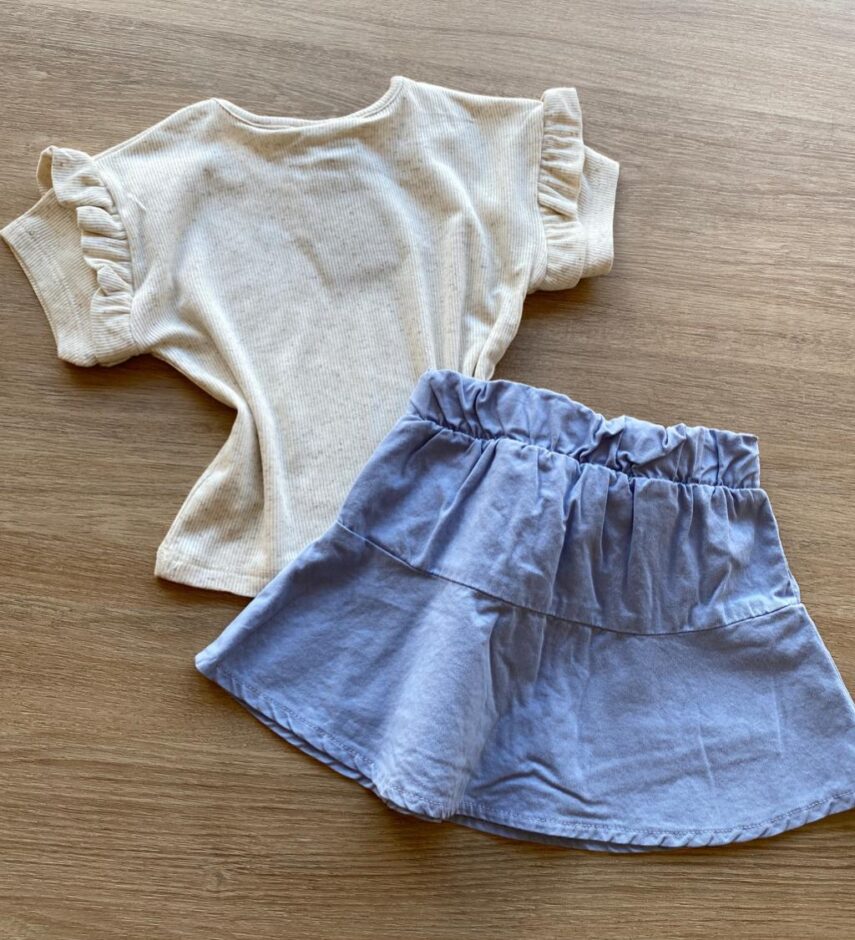 fernandaramoskids com br Conjunto Infantil Feminino Cropped Love Nature Short Saia Azul 3