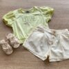 Conjunto Infantil Feminino Cropped Love Verde e Short Off White Fernanda Ramos Kids