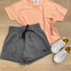 Conjunto Infantil Feminino Cropped You're Faney Salmão e Short Cinza Fernanda Ramos Kids