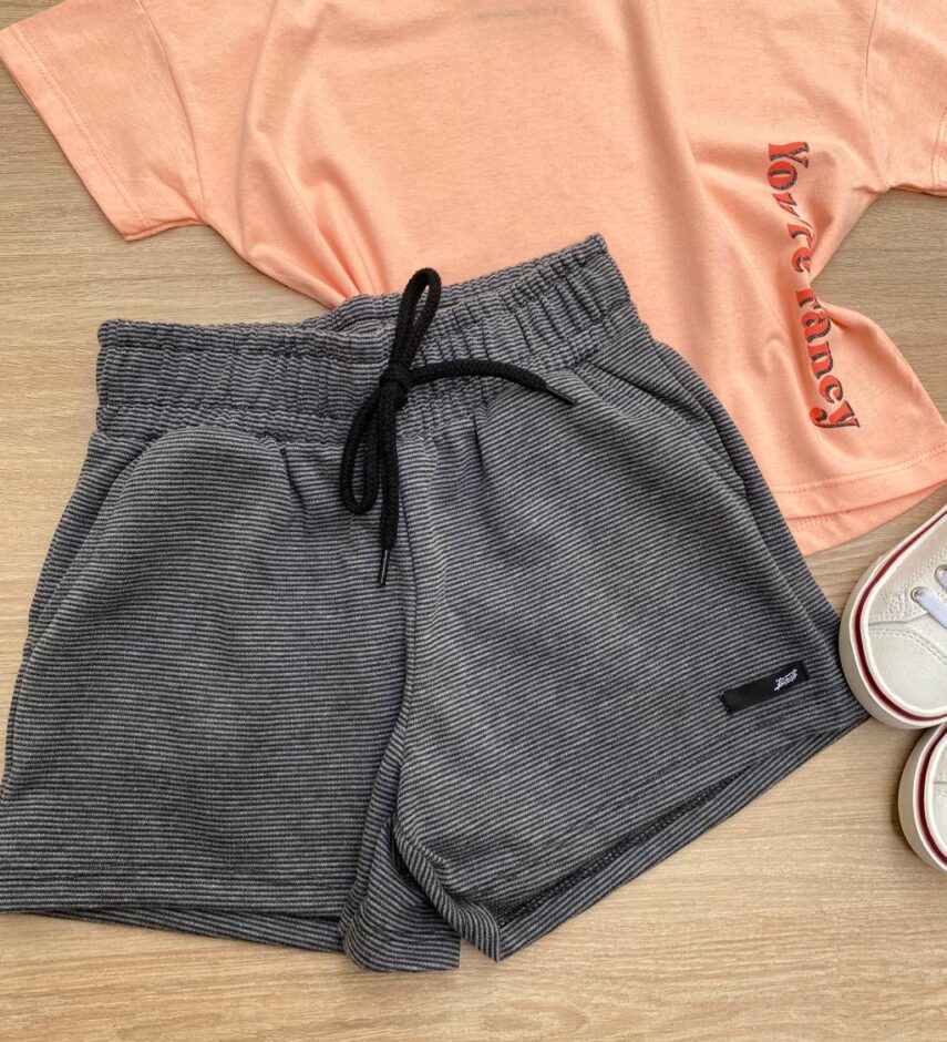 fernandaramoskids com br Conjunto Infantil Feminino Cropped You're Faney Salmão e Short Cinza 2