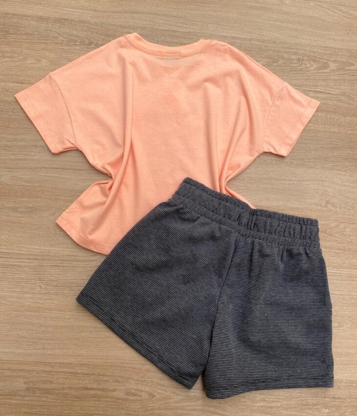 fernandaramoskids com br Conjunto Infantil Feminino Cropped You're Faney Salmão e Short Cinza 3