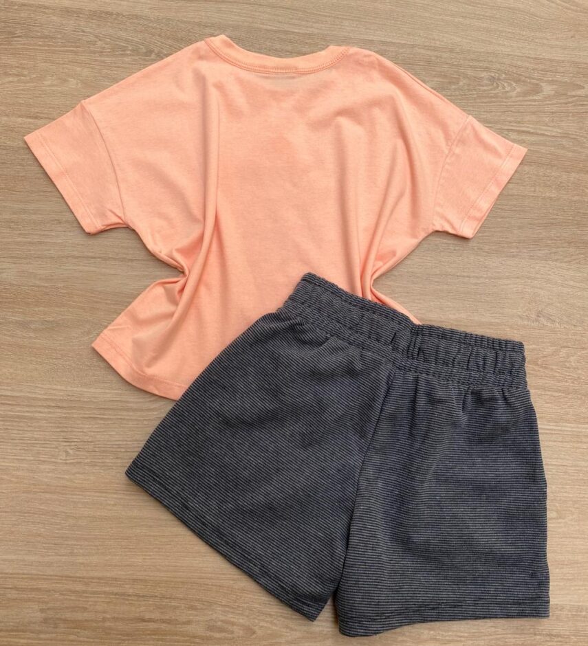 fernandaramoskids com br Conjunto Infantil Feminino Cropped You're Faney Salmão e Short Cinza 3
