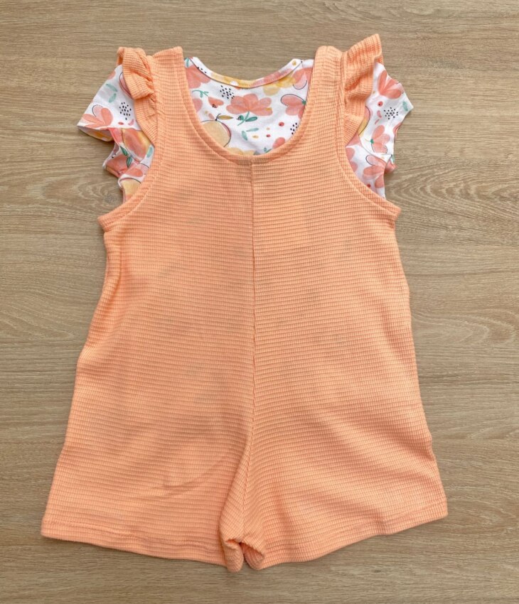 fernandaramoskids com br Conjunto Infantil Feminino Macaquinho Salmão e Blusa Manga Curta 2