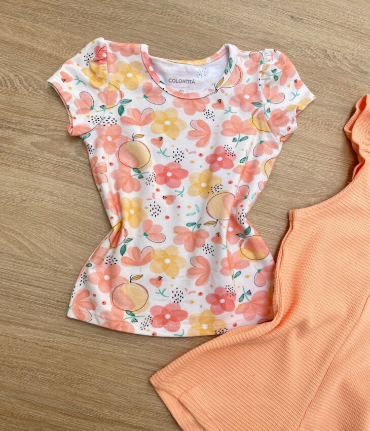 fernandaramoskids com br Conjunto Infantil Feminino Macaquinho Salmão e Blusa Manga Curta 4