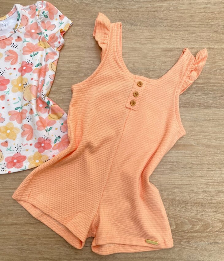 fernandaramoskids com br Conjunto Infantil Feminino Macaquinho Salmão e Blusa Manga Curta 5