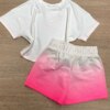 fernandaramoskids com br Conjunto Infantil Feminino Off White e Pink Flúor Cropped e Short 2