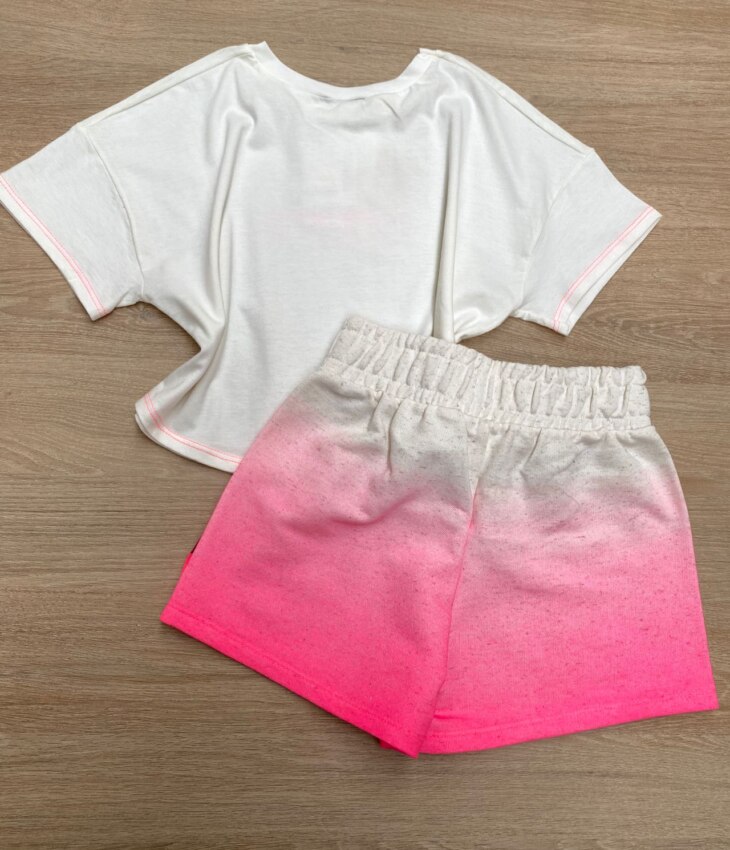 fernandaramoskids com br Conjunto Infantil Feminino Off White e Pink Flúor Cropped e Short 2