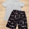 fernandaramoskids com br Conjunto Infantil Masculino Camiseta Cinza e Bermuda Preta Estampada 3
