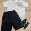 Conjunto Infantil Masculino Camiseta Cinza Mesclada e Bermuda Preta Fernanda Ramos Kids
