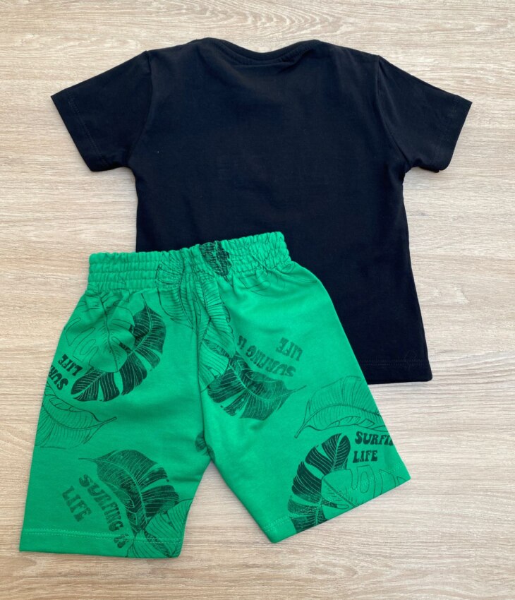 fernandaramoskids com br Conjunto Infantil Masculino Camiseta Long Beach Surf e Bermuda Verde 3