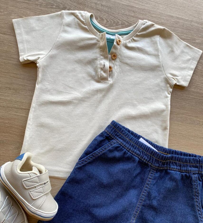 fernandaramoskids com br Conjunto Infantil Masculino Camiseta Nude e Bermuda Jeans 1