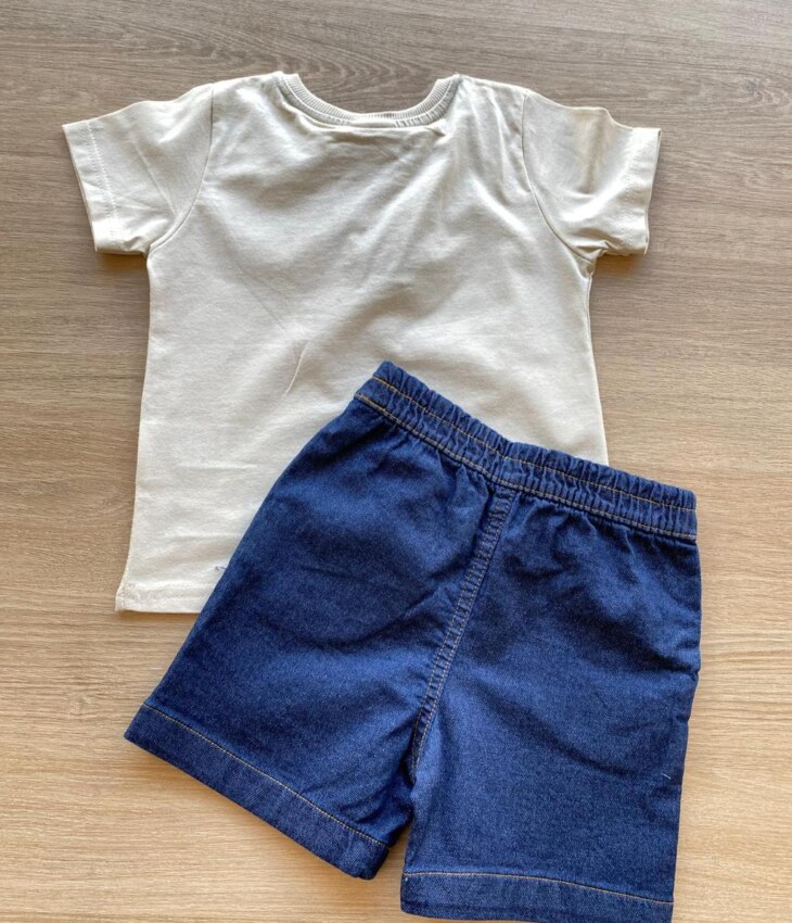 fernandaramoskids com br Conjunto Infantil Masculino Camiseta Nude e Bermuda Jeans 2