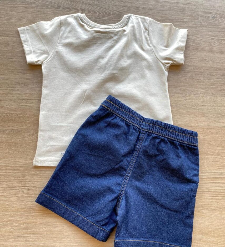 fernandaramoskids com br Conjunto Infantil Masculino Camiseta Nude e Bermuda Jeans 2