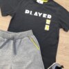 fernandaramoskids com br Conjunto Infantil Masculino Camiseta Player Preta e Bermuda Cinza 2