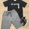 Conjunto Infantil Masculino Camiseta Player Preta e Bermuda Cinza Fernanda Ramos Kids