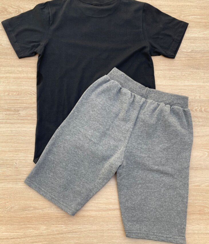 fernandaramoskids com br Conjunto Infantil Masculino Camiseta Player Preta e Bermuda Cinza 4