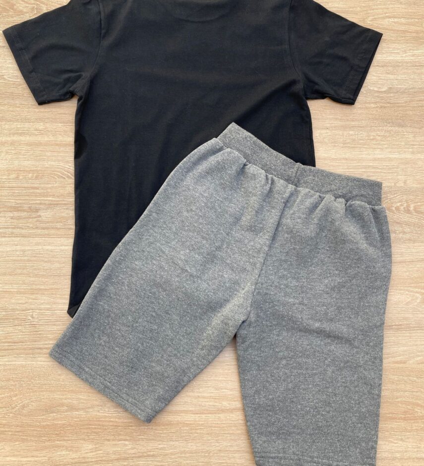 fernandaramoskids com br Conjunto Infantil Masculino Camiseta Player Preta e Bermuda Cinza 4