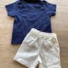 fernandaramoskids com br Conjunto Infantil Masculino Camiseta Polo Azul e Bermuda Sarja Off White 2