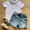 Conjunto Infantil Masculino Camiseta Polo Branca e Bermuda Jeans Fernanda Ramos Kids