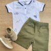 Conjunto Infantil Masculino Camiseta Polo Branca e Bermuda Verde Fernanda Ramos Kids