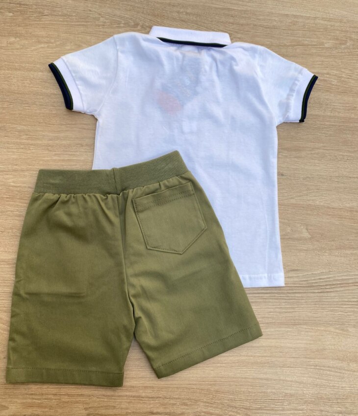 fernandaramoskids com br Conjunto Infantil Masculino Camiseta Polo Branca e Bermuda Verde 3