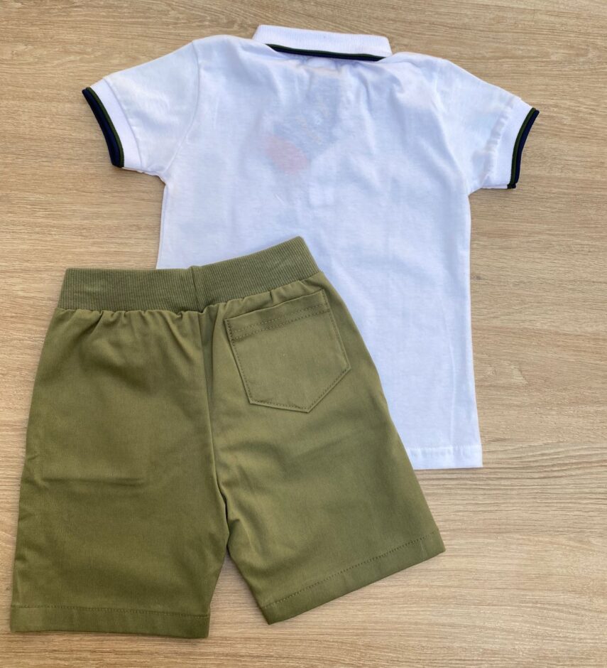 fernandaramoskids com br Conjunto Infantil Masculino Camiseta Polo Branca e Bermuda Verde 3