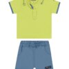 fernandaramoskids com br Conjunto Infantil Masculino Camiseta Polo Verde Bermuda Azul 2