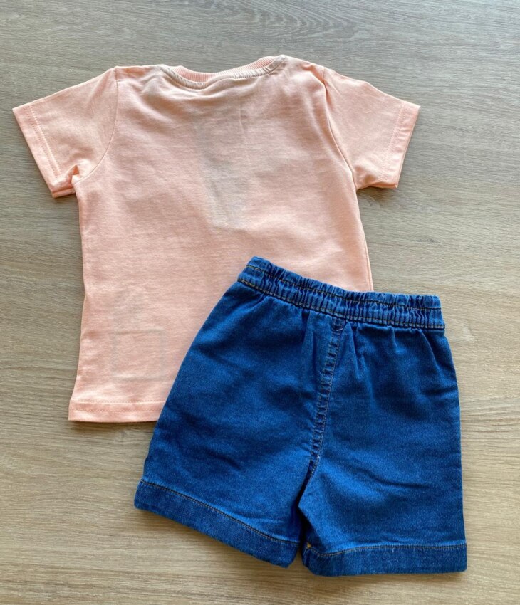fernandaramoskids com br Conjunto Infantil Masculino Camiseta Salmão e Bermuda Jeans 3