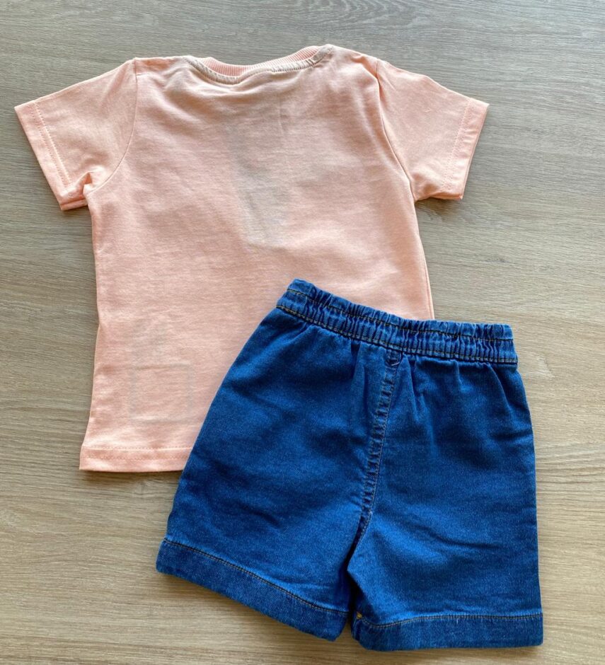 fernandaramoskids com br Conjunto Infantil Masculino Camiseta Salmão e Bermuda Jeans 3