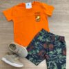 Conjunto Infantil Masculino Camiseta Tangerina e Bermuda Estampada Fernanda Ramos Kids