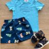 Conjunto Infantil Masculino Azul Camiseta Uma Cozinha Maluca e Bermuda Fernanda Ramos Kids