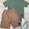 Conjunto Infantil Masculino Camiseta Verde e Bermuda Marrom Fernanda Ramos Kids