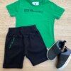 Conjunto Infantil Masculino Camiseta Verde e Bermuda Preta Fernanda Ramos Kids